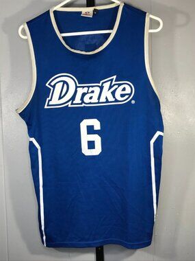 Drake University Bulldogs #6 Basketball Jersey Blue White Stripes mens Medium